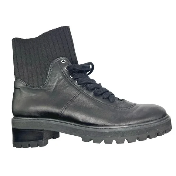 SchutzWomenBecky Black Leather Sock Lace Up Combat BootSize 7.5 B